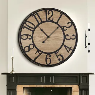 Mee 2ou Extra Groß Wanduhr, 80 cm / 32 Zoll Übergroß Lautlos Holz Vintage Wanduhr Retro Batteriebetrieben Moderne Für Wohnzimmer Schlafzimmer, Küche, Bauernhaus, Bürodekoration