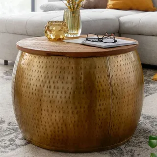 FineBuy Couchtisch Rund Gold Massivholz 60 x 60 x 40 cm