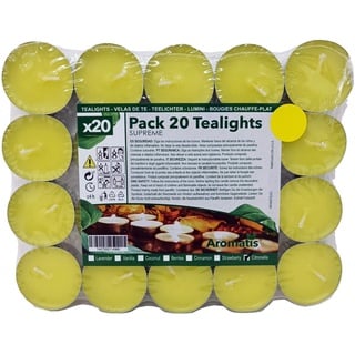 AROMATIS - 20 x Teelichter mit Zitronengras-Duft, Anti-Mücken, einzelne Duftkerzen, Ø 39 mm, ideal für Aromatherapie, Dekoration, Ambiente, Essenzbrenner