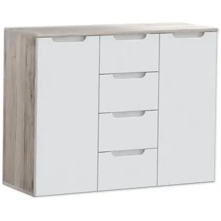 Kommode - weiß Hochglanz - Sandeiche - 105 cm breit Sideboard Anrichte