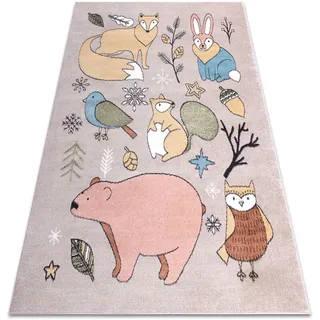 Teppich Fun Forester Für Kinder, Tiere, Wald Beige Multicolour 240x330 Cm