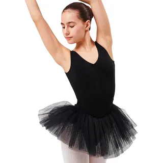 tanzmuster Ballettrock Mädchen Tutu - Pia - 3 Lagen Tüll - weicher Baumwollbund - Ballett Tuturock für Kinder in schwarz, 140/146 - 140-146