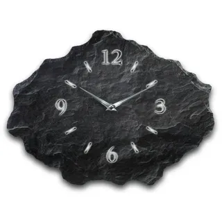 Kreative Feder Wanduhr Design-Wanduhr aus Stein (Beton) „Schwarzer Schiefer“ (Funk- oder Quarzuhrwerk; ohne Ticken; elegant, außergewöhnlich, modern) schwarz