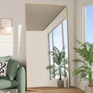 NEUWEABY Ganzkörperspiegel 193 x 86 cm Bodenspiegel, großer schwarzer Spiegel, Rechteckiger Spiegel für Schlafzimmer, Wohnzimmer, zum Aufhängen oder Anlehnen an die Wand, Rahmen aus