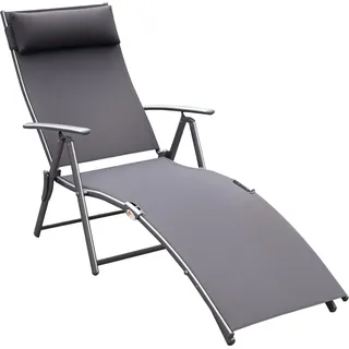 Outsunny Sonnenliege Liegestuhl Gartenliege 7 Positionen verstellbar Grau - Grau