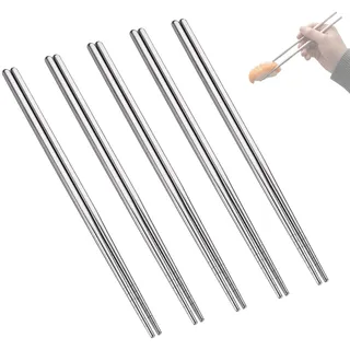 Edelstahl Essstäbchen 5 Paar 18/8 rostfrei, wiederverwendbar, Sushi Stäbchen