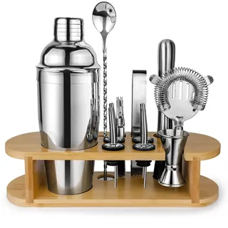Cocktail Shaker Set Barkeeper Set mit Ständer, Edelstahl Drink Mixer Set mit allem wichtigen Zubehör, Professionelles Bar Tool Set Bartending Kit, Geschenke für Home Bar und Männer Papa Frauen