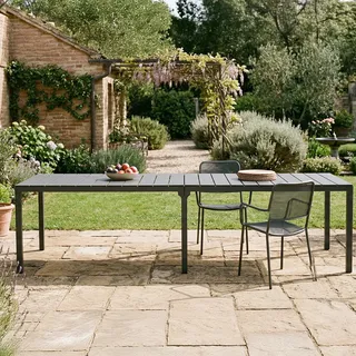 Dmora - Gartentisch Varda, Picknickbasis, Mehrfachposition Garten-Esstisch, Mehrzweck-Außenbank, Made in Italy, 292x86 h74 cm, Anthrazit