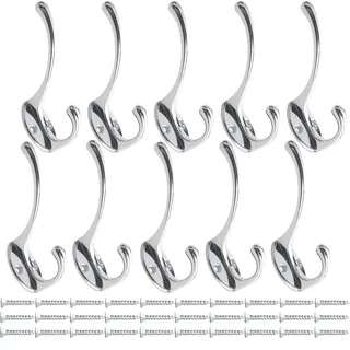 Mokife 10 Stück Garderobenhaken Vintage, Kleiderhaken Silber Retro Metall Doppelt Mantelhaken Wand für Mantel Robe Tasche Handtuch Schlüssel Hut Tasse