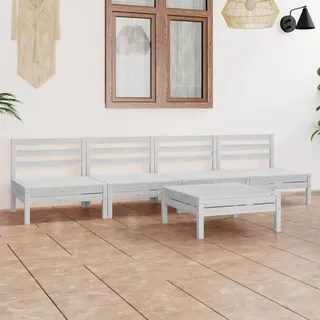 "2026 Promotion" 5-tlg. Garten-Lounge-Set - Sitzgruppe - Weiß Kiefer Massivholz - Gartenmöbelset CC4203 - Weiß