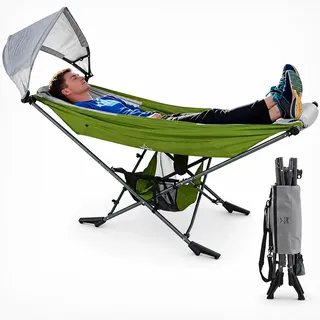 LET'S CAMP Mock ONE® Garten-Hängematte mit Gestell und UPF 50+ Sonnendach