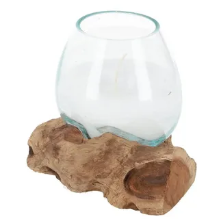 Guru-Shop Windlicht Wurzelholzvase mit Kerze, Teelichtglas aus.. braun