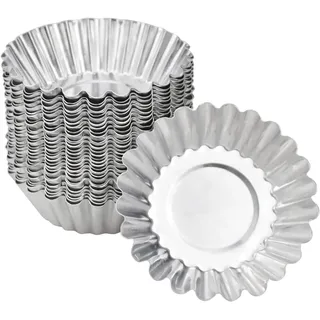 volumoon Tartelette Förmchen, Tarteform aus Aluminium Muffinform Mehrweg Antihaft Muffinform Backformen Törtchenformen Backformen Mini Kuchenform, 30 Stück, Silber