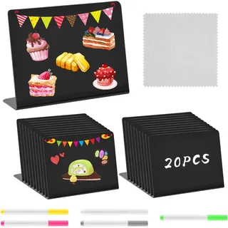 20 Stück Mini Kreidetafel Klein Buffet Schilder Tafeln zum Beschriften | L-Form Preisschilder Aufsteller mit 5 Stifte, 7.5 x 10cm Tischkarten für Buffet, Hochzeit, Party, Preisschilder, Café