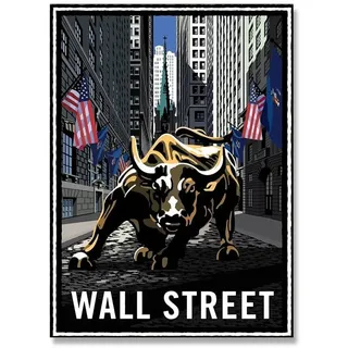 Wall Street Bull Leinwand Ölgemälde New York Wahrzeichen Ladeplakat und Druck Graffiti Wandkunst Bild Zimmer Wohnkultur(Size:60x90cm no frame)