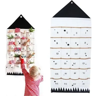 Famanu Adventskalender Weihnachten 2024 - Filz - Bestickt - Foto - 24 Fächer - Wohnaccessoire - Schwarz