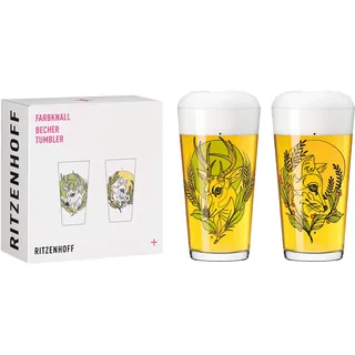 Ritzenhoff & Breker RITZENHOFF Bierglas Bierbecher Farbknall 001 Set - Serie Set Nr. 1, 2 Stück mit Tierillustration - Made in Germany