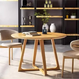 JingNian Mid Century Modern Esstisch, Bauernhaus Runder Vintage Sockel Esstisch Kleiner Freizeit Couchtisch füR 2-4 Personen(Natural,90x75cm)