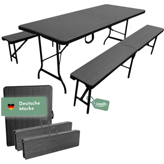 Lemodo Sitzgruppe bestehend aus Tisch und 2 Bänke Bierzeltgarnitur klappbar, 3-teilige Biertischgarnitur, einfach zu transportierende Bierbankgarnitur, Gartengarnitur