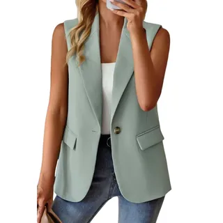 YONGHONGKEJI Damen Westen Ärmelloser Damen Blazer Weste Lässig Knopfleiste Strickjacke Sommer Leichte Jacke Arbeit Büro Staubmantel Trenchcoat Anzugsblazer Hellgrün M - M