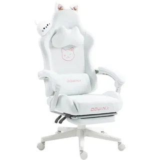 Dowinx Gaming Stuhl,Gamer Chair,PU Leder Sessel mit Katzenohren und Katze - Dekoration,Ergonomischer Gamingstuhl,150KG Tragkraft PC Stuhl,Verstellbar Fußstütze Armlehnen Rückenlehne,Katze - Weiß