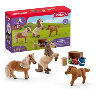 schleich HORSE CLUB | Mini Shetty Familie 41432 | 3 Pony Figuren mit Pferde Zubehör | tolles Geschenk für Mädchen und Jungen | Spielzeug für Kinder ab 5 Jahren | Set aus 9 Teilen | exklusiv bei Amazon