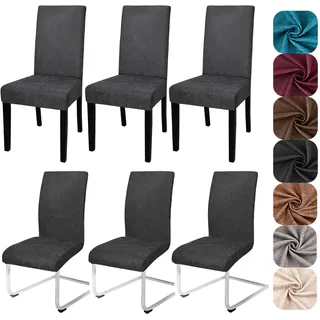 Alishomtll Sämischleder Stuhlhussen 6er Set Stretch PU Stuhlbezug Schwingstühle Elastische Hussen für Stühle Abnehmbar Esszimmer Stuhlbezüge Freischwinger für Küche Restaurant Hotel (Schwarz 6 Stück)