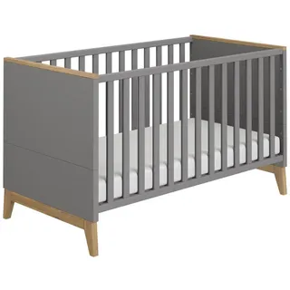 Paidi Gitterbett Sten, Grau, Eiche, Holz, Holzwerkstoff, Eiche, 76.2x85.4x145.4 cm, Blauer Engel, Goldenes M, höhenverstellbar, Sprossen mit Normabstand, zum Sitzsofa umbaubar, Aufbauanleitung im Karton, Lattenrost inklusive, Schlupfsprossen, Babymöbel, Babybetten, Gitterbett