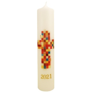 Kerze Buntes Kreuz 2021