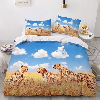 YASMENG 3D Bettwäsche 200x200 Leopard Tiermotiv Gold Blau 3D Bettbezug Set Weich Komfort Mikrofaser Bettwäsche 3 Teilig für Geschenke Zimmer Deko mit Reißverschluss und 2 Kissenbezüge 80x80 cm