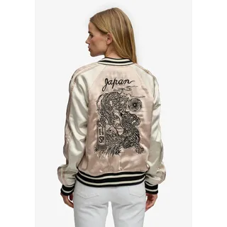 Superdry Parka SUPERDRY "SUIKAJAN EMBROIDERED BOMBER", Damen, Gr. M, light taupe, Web, Obermaterial: 100% Polyester, slim fit, Jacken Parka, Slim Fit, mit Reißverschluss, aus Polyester und Kunstfaser