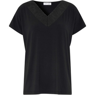 Femilet Damen Lounge-T-Shirt - Oberteil, Shirt, Modal, Spitze, V-Ausschnitt, kurz, einfarbig Schwarz 42