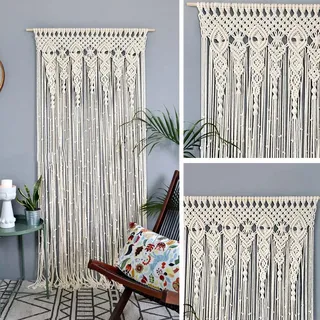 Makramee-wandvorhang – Handgefertigter Boho-vorhang, Makramee-türvorhang Aus Schnüren – Dekorative Wanddekoration Für Tür Und Fenster, Z. B. Fürs Schlafzimmer, 180 X 90 Cm
