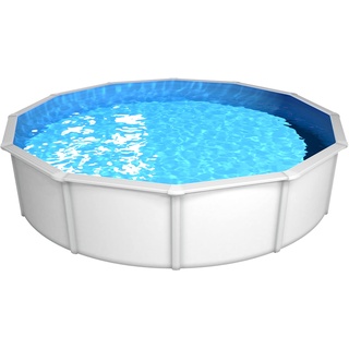 Steinbach Stahlwandpool Set Nuovo de Luxe II – 012141 – Ø 360 x 120 cm – Robuster Pool in Weiß für bis zu 11.000 l Wasserinhalt – Mit winterfester Blauer Innenfolie und zahlreichem Zubehör