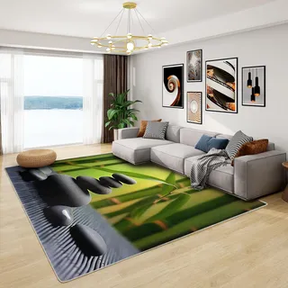 Teppich Zen Garden - Teppich Wohnzimmer Schlafzimmer Zen Garten, Großer Teppich Bambus Steinoptik, Weich Kurzflor & Waschbar & rutschfest Kinderteppich, Bettvorleger 120x170 cm