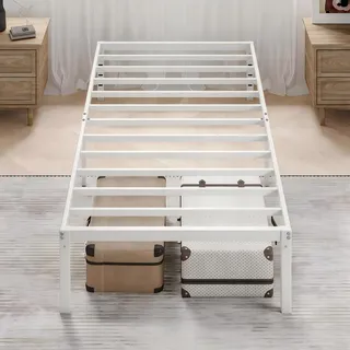 MUTICOR Metallbett 90 x 200 cm mit Stauraum – Modernes Einzelbett aus Stabiler Metallkonstruktion, geräuscharm, einfache Montage, Weiß