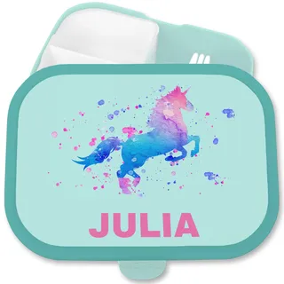 Shirtracer Mepal Brotdose Kinder personalisiert Aquarell Einhorn Name | Türkis, 750 ml, mit Fächern, spülmaschinenfest, Vesperbox, Vesperdose, Kindergarten, Einschulung, Brotzeitbox, Brotzeitdose