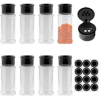 8 Stück Gewürzdosen, 100ml gewürzstreuer Kunststoff Gewürzdose Transparent Gewürzbehälter Gewürze organizer für Küche, Schublade, Gewürzregal, Camping