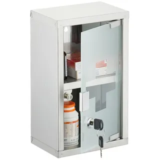 Relaxdays Abschließbarer Medizinschrank Edelstahl Silber,Transparent