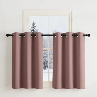 NICETOWN Kurze Gardinen Blickdicht für Küche Thermovorhang Kälteschutz | Altrosa, H90 x B107 cm, 2er Set, Gardinen mit ösen, Scheibengardinen Modern, Wärmeschutzvorhang, Bathroom Curtain, für Küche