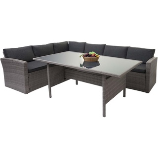 Poly-Rattan-Garnitur MCW-A29, Gartengarnitur Sitzgruppe Lounge-Esstisch-Set Sofa ~ grau, Kissen grau
