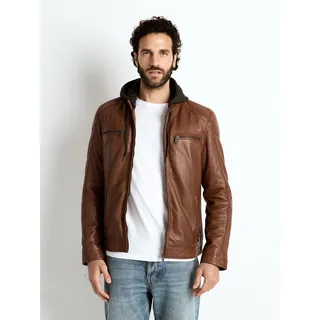 Lederjacke MUSTANG "Foster", Herren, Gr. XL, braun (cognac), Obermaterial: 100% Lammleder. Wattierung: 100% Polyester. Kapuze: 100% Baumwolle. Innenfutter: 100% Baumwolle, ohne Bündchen, Jacken