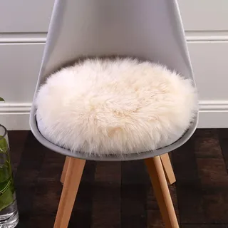 HC&WT Rundes Schaffell Sitzkissen, Luxuriöses Fell Stuhlkissen Superweicher Autositzüberzug rutschfeste Naturwollteppiche Schreibtisch Stuhlhocker Kissen (Beige,Durchmesser 45 cm)