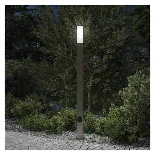 furnicato Pollerleuchte Silberne aus Edelstahl 10x10x110 cm mit Steckdose, Wetterfeste Gartenleuchte mit Steckdose und IP44-Schutzart für Garten silberfarben