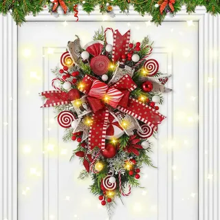 Türkranz Weihnachten LED, Beleuchtung Weihnachtskranz Außen Innen, Türschmuck Weihnachtsdeko Batteriebetrieben, Weihnachtsdeko Türschmuck Weihnachten Weihnachtskranz für Haustür Wand Fenster (A)