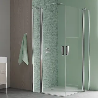 Koralle SL450 Eckdusche Pendeltür mit Festteil links, Typ EPFS L 120, 120 x 200 cm, für Duschwanne, mit GlasPlus, Duschkabinen,