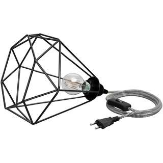 ledscom.de Käfig-Leuchte groß, 3m Textilkabel LEKA schwarz/weiß, Stecker, Schalter + LED Lampe 370lm, extra-warmweiß