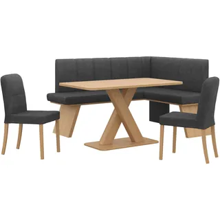 OTTO home Eckbankgruppe OTTO HOME "Nina", schwarz (jet schwarz, dekor eiche ontario), B:185cm H:88cm T:150cm, 90% PES, 5% Nylon, 5% Rayon, Sitzmöbel-Sets, Eckbankgruppe, Sitzgruppe Esszimmer Stühle Tisch und Bank bequem gepolstert