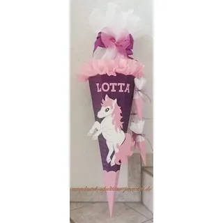 Schultüten Bastelset Einhorn Pony lila-rosa-weiß-Glitter mit 3 kleinen Tüten zum Anhängen MaterialType 3D Wellpappe-Rohling