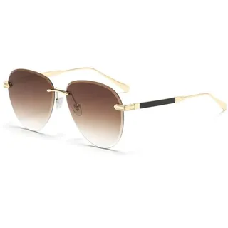 Luxus-Pilot-Sonnenbrille mit Farbverlauf für Damen und Herren, Metall, gebogene Bügel, Brillen, Ozean, randlos, modische Sonnenbrille, Damen, UV400, braun, Einheitsgröße - Einheitsgröße
